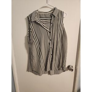 White Stripped Sleeveless Top with Collar